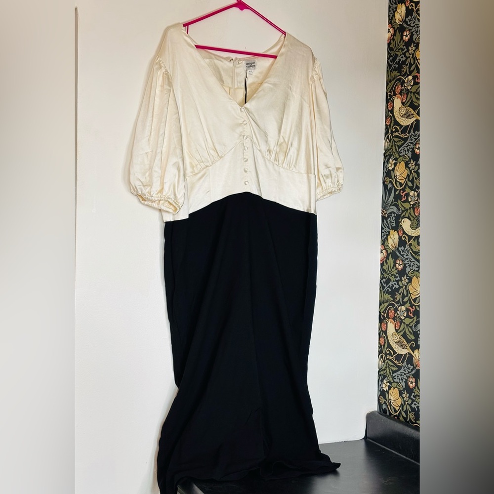 Unique Vintage ivory & black retro inspired straight maxi dress Sz 2X NEW